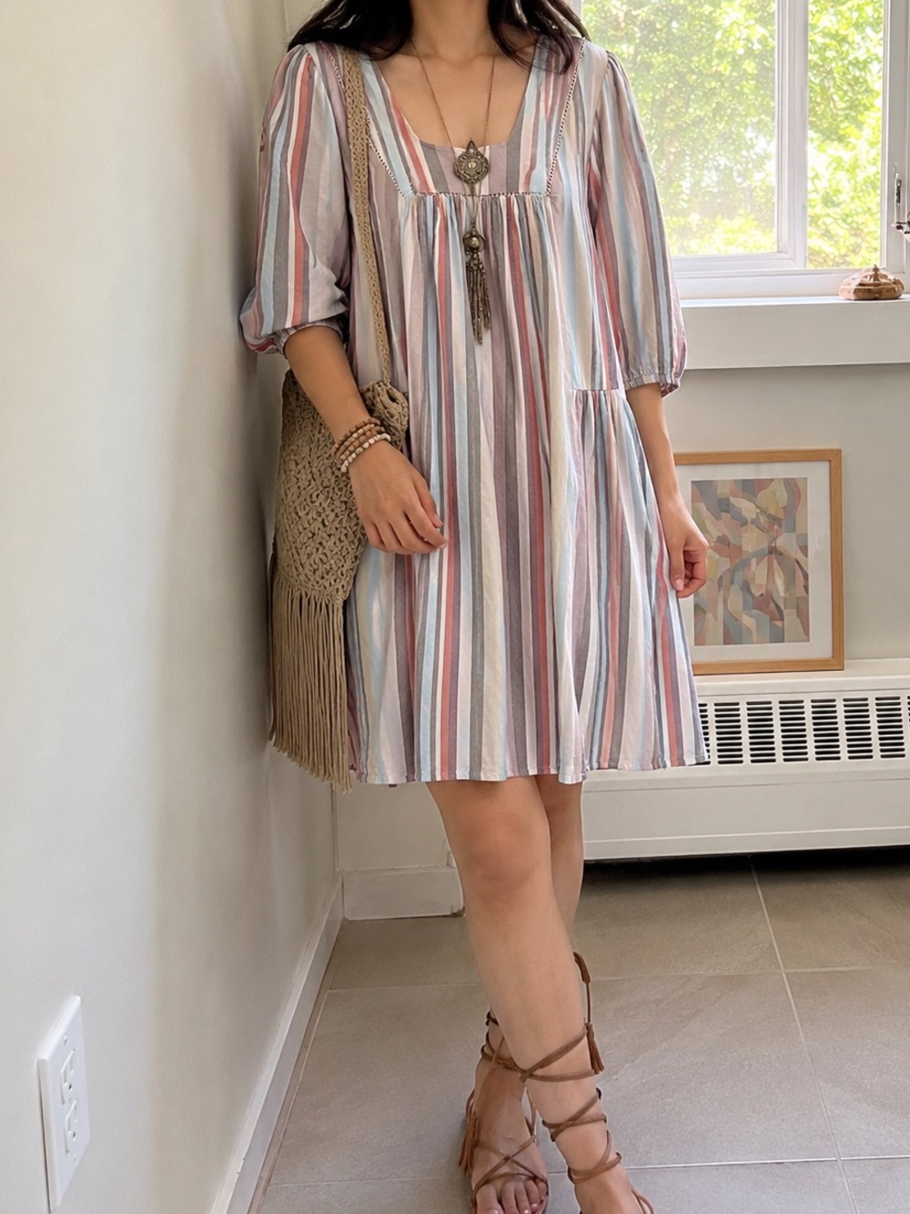 Knox Rose Pastel Multi-Striped Babydoll Mini Dress